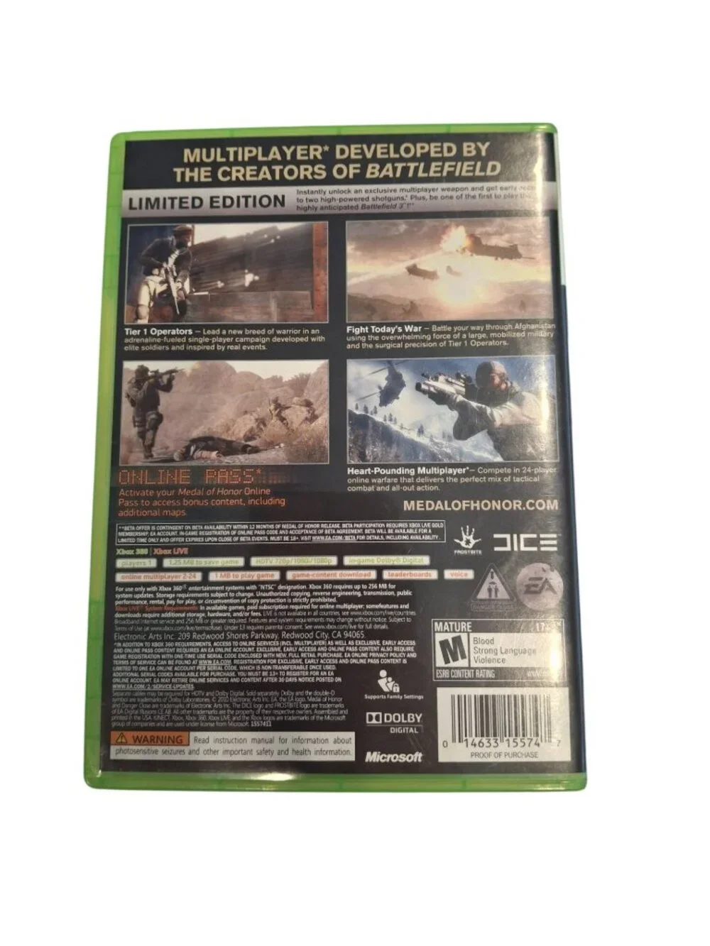 Medal of Honor Limited Edition Xbox 360 2010 EA DICE FPS Shooter CIB Tested